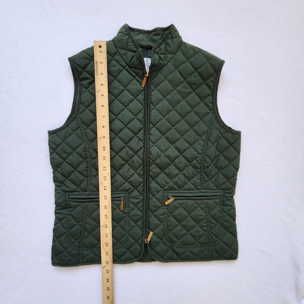 Olive Green Quilted Vest Van Heusen Sleeveless Zippers Fall Cabincore Gorp Small - Picture 13 of 13